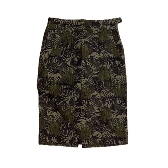 UNIQLO ||  Carine Roitfeld Green Jungle Palm Front Print Midi Skirt - Picture 1 of 7